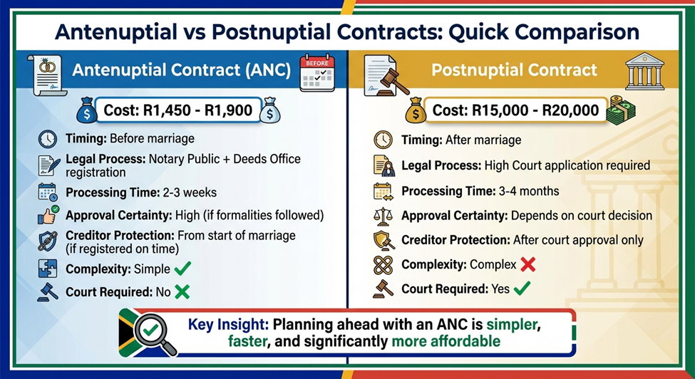 Antenuptial vs Postnuptial Contracts Comparison in South Africa